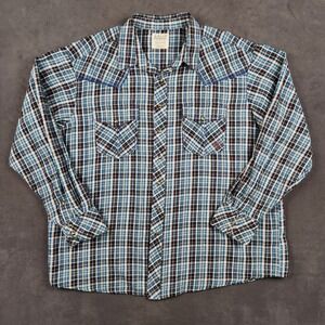 ARIAT Shirt Mens‎ XXL Blue Plaid Retro Fit Long Sleeve Western Pearl Snap